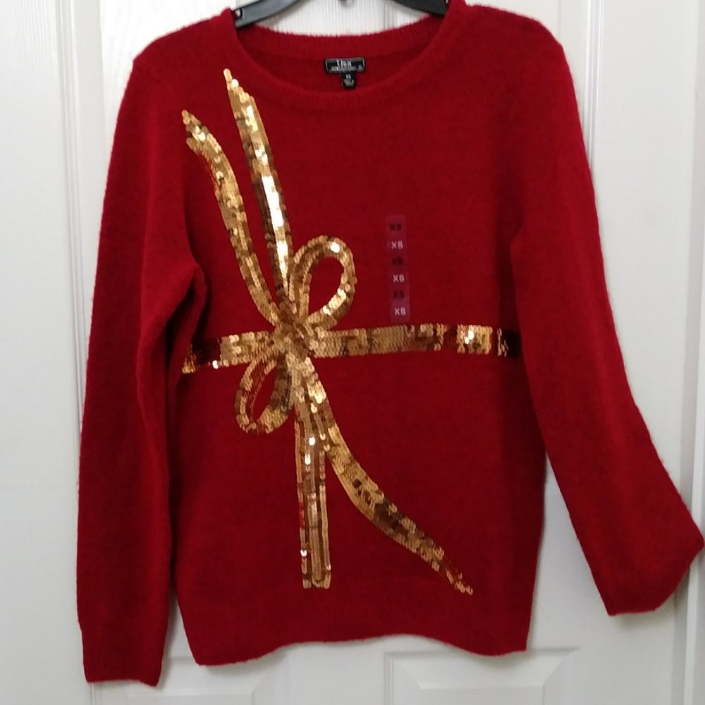 Bloomingdale's Red Sequined Details Sweater Size XS